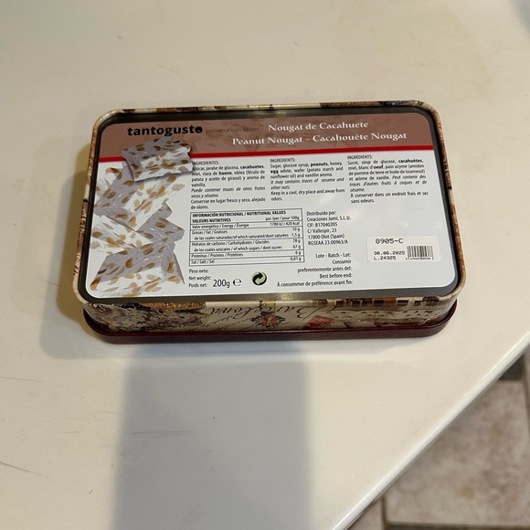 BARCELONA HINGED PEANUT NOUGAT TIN SOUVENIR STORAGE TRINKETS 8” EMPTY—NO CANDY - Picture 10 of 13